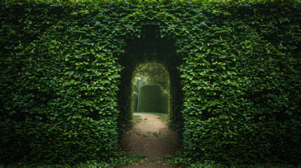 A green hedge with a small opening in it