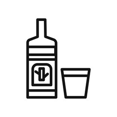 Tequila bottle and glass icon black and white vector sign