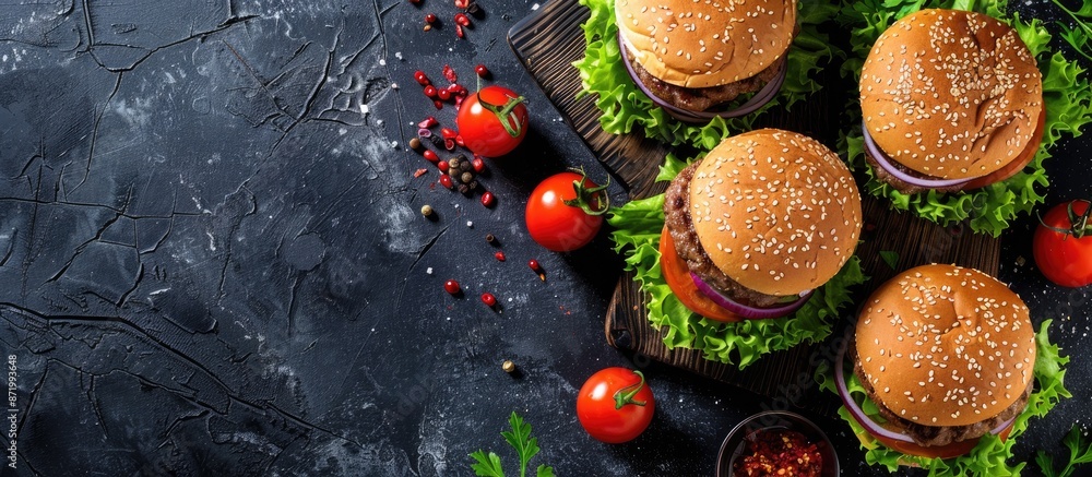 Aufkleber Preparing succulent hamburgers with cutlets ideal for creating a delectable meal with a copy space image available.