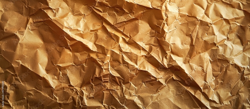 Poster shiny crumpled brown paper with a rough texture is blurred in the top view, serving as a cool backgr