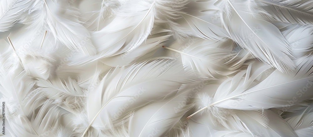 Poster A lovely array of white duck feathers, ideal for a background or texture in a copy space image.