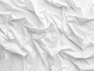 Obraz premium top view of a crumpled white fabric texture in soft waves against a plain white background