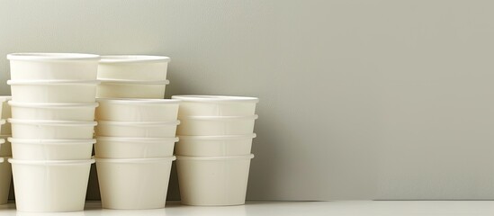 Stack of disposable paper cups arranged neatly with copy space image available.