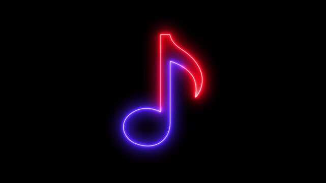music icon animation. neon glowing single musical note icon motion graphics.