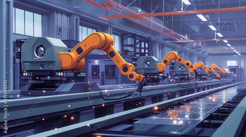 Poster assembly line in a modern factory