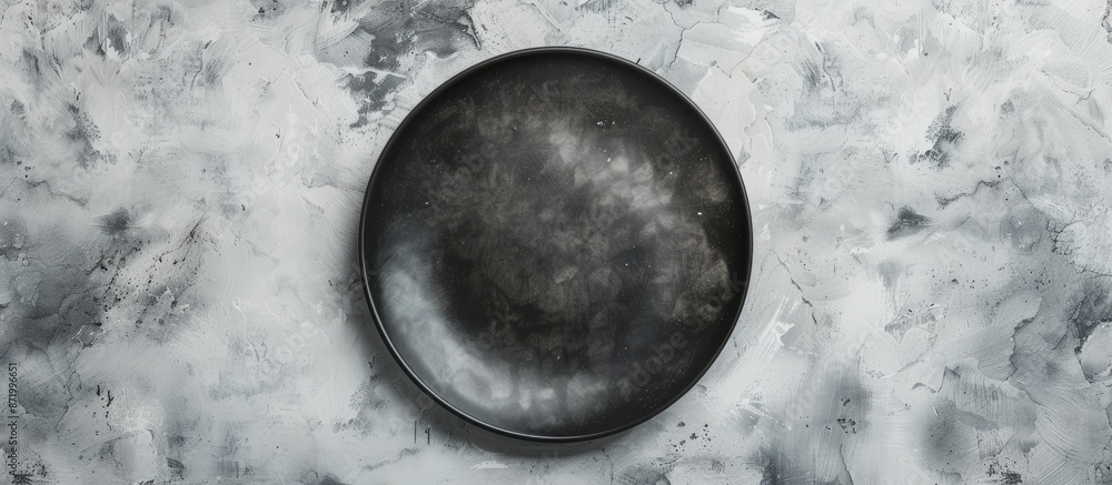Poster black plate on a white backdrop with copy space image.