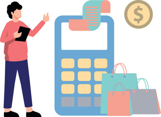 The boy is paying the bill from the machine.