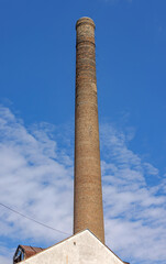 Tall Bricks Chimney Smokestack Pipe Old Factory Blue Sky