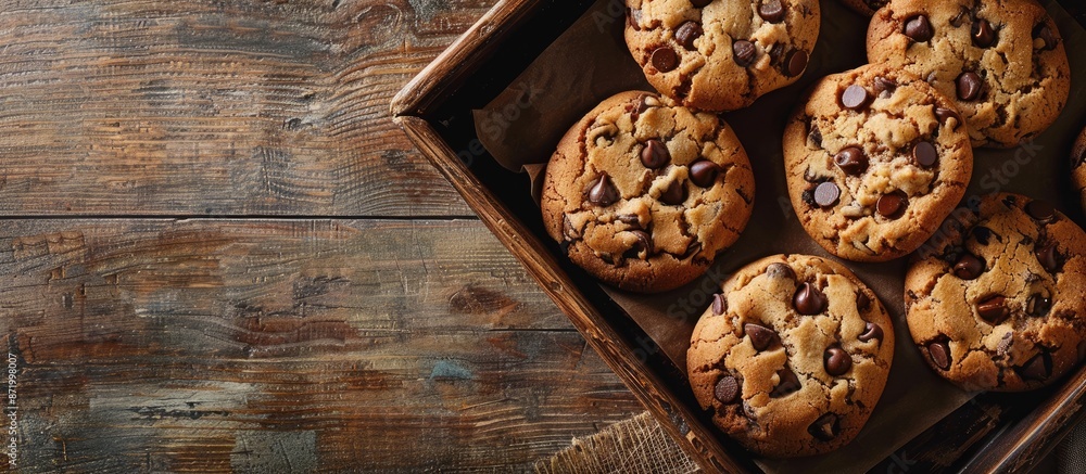 Poster Tray of delicious chocolate chip cookies with a blank space for adding an image.