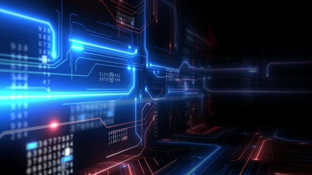 Digital cyberspace circuit board with binary code particles network