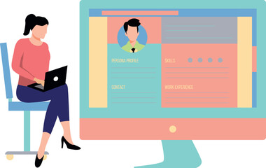 The girl is working on the laptop.