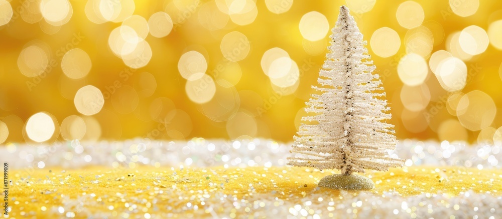Aufkleber Yellow felt backdrop featuring a white glittery Christmas tree setting with ample copy space for additional elements in the image.