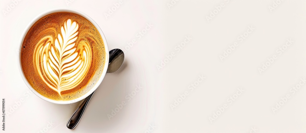 Poster cafe latte art concept with a copy space image of a coffee caffeine beverage.