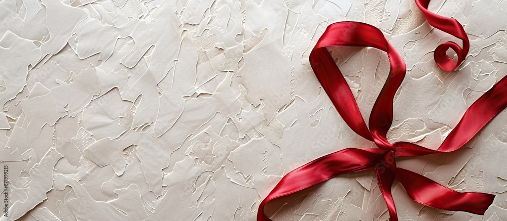 Fototapete a paper textured background featuring a red ribbon with copy space image.