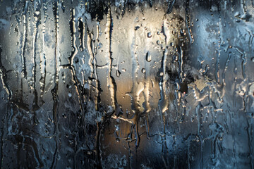 Rain Drops on Window with Blurred Background Creating Abstract Pattern