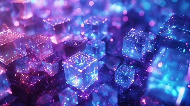 An abstract vertical background filled with vivid blue and purple lights, giving the impression of floating 