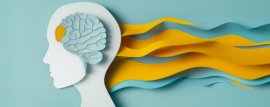 Abstract illustration cutting from paper of human head with brain cancer. Healthcare concept.