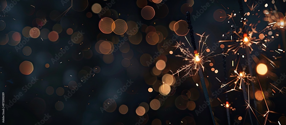 Poster A festive holiday-themed image featuring Christmas sparklers set against a dark backdrop with ample copy space available for text or graphics.