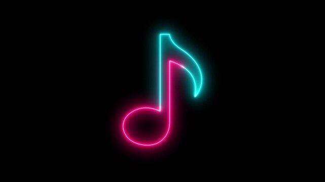 music icon animation. neon glowing single musical note icon motion graphics.