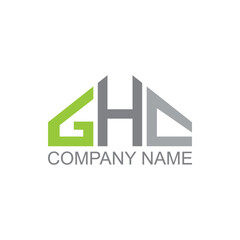 GHC letters real estate construction logo. Typography brand logo house vector illustration. construction ,housing, home marker, property, building, apartment, flat, compartment, business, corporate