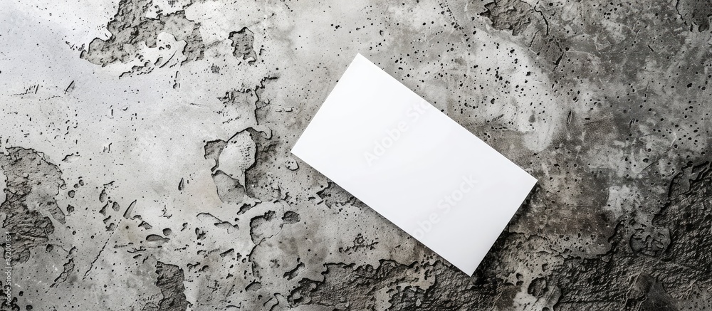 Poster gray paper business card placed on a textured gray concrete background with space for text or design