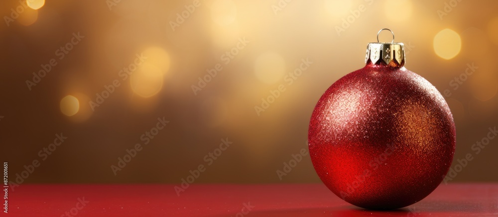 Poster Close-up view of a red Christmas ornament against a golden backdrop with copy space image available.
