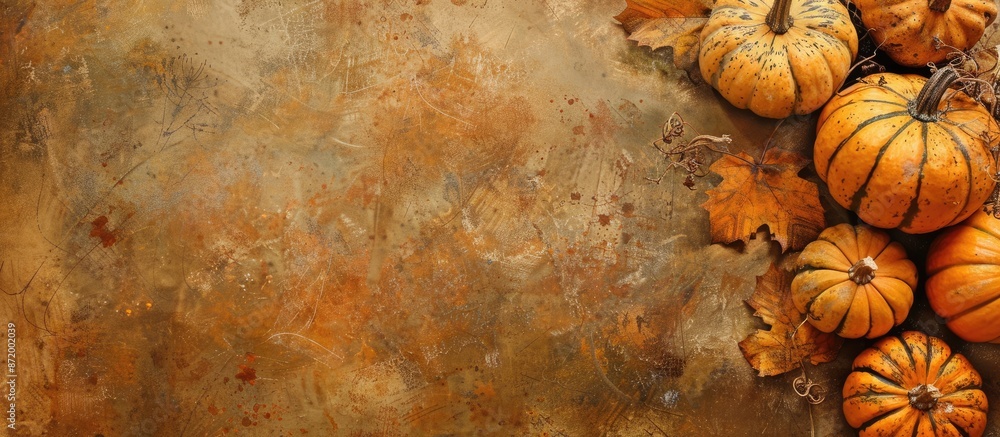 Poster Oxide background with small pumpkins, featuring an empty copy space image.