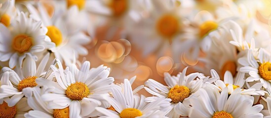 Obraz premium A circle of white daisies creates a spring or summer-themed banner with room for text, offering a lovely frame for holiday greetings or messages.