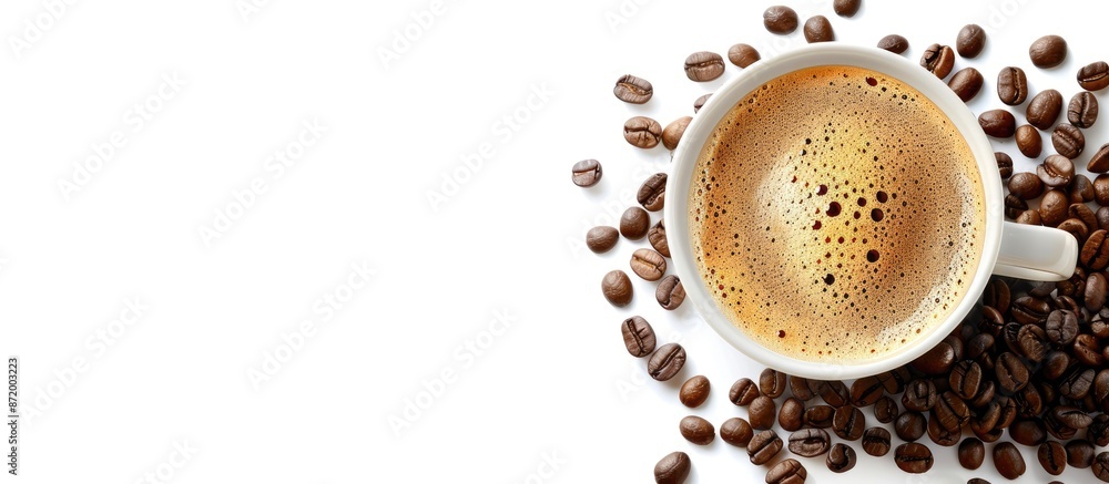 Poster coffee and cup isolated on white with copy space image.