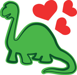 Baby dinosaur with heart silhouette. Vector illustration