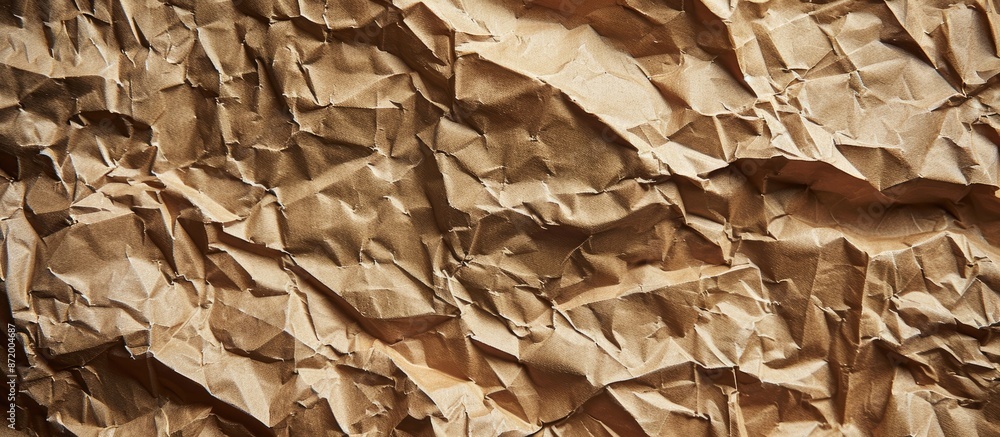 Poster close-up of crumpled brown paper with a thin texture, ideal for a copy space image.