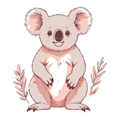 Hand Drawn Koala Bear Cartoon Illustration in Pastel Pink