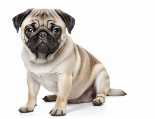 Obraz premium Cate pug dog sitting. isolated on white background