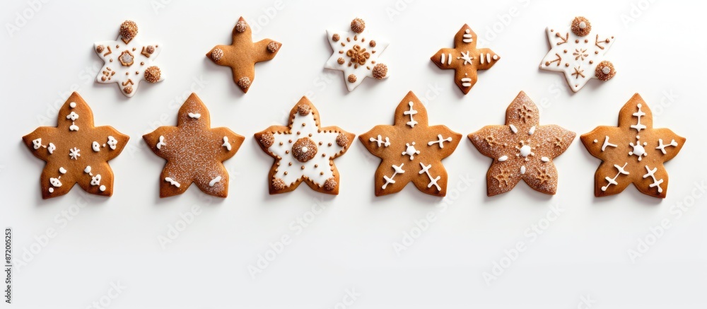 Poster traditional german gingerbread cookies displayed on a white background with copy space image. they a