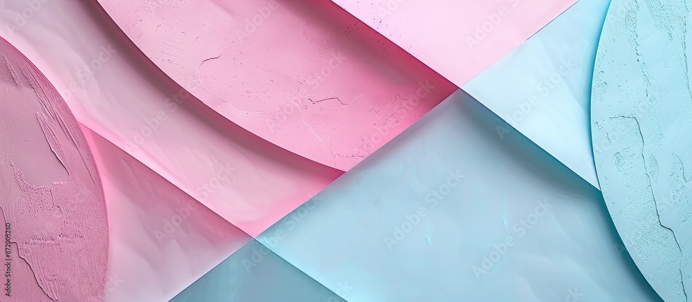 Poster minimal geometric shapes and lines in pastel pink and light blue colors create an abstract colored p