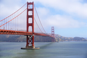 beautiful Golden Gate Bridge above sea. Famous landmark in San Francisco, California, USA