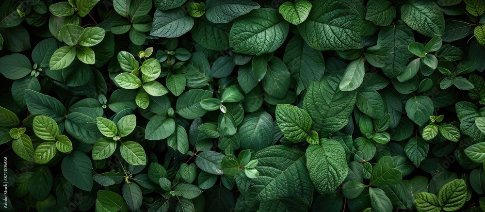 Poster nature with green foliage suitable for use as a background or wallpaper, featuring a blank copy spac