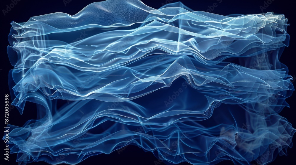 Poster x-ray scan of a stack of folded clothes, showing the layers and folds.