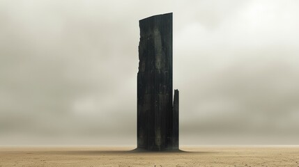  Minimalist, surreal digital art of a giant pencil, standing upright in the middle of an empty plain, muted colors,