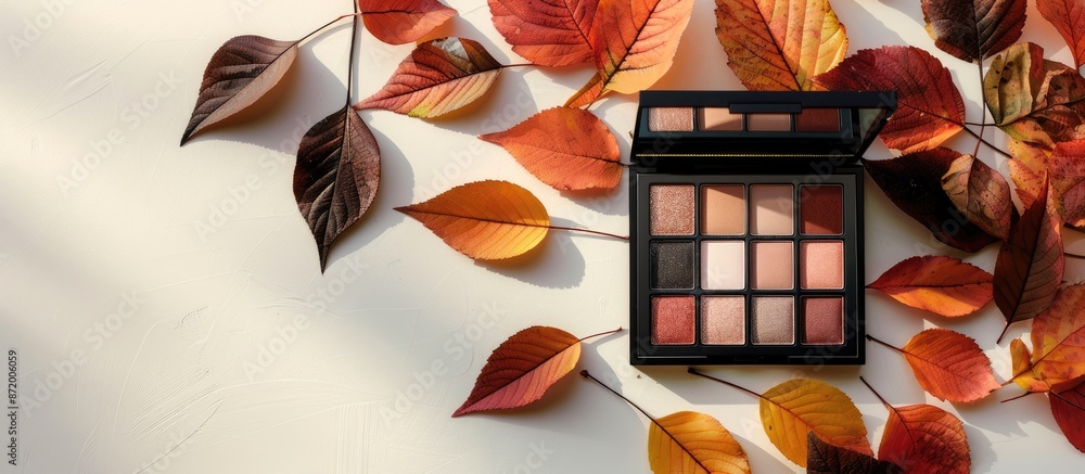Aufkleber Stylish autumn makeup palette displayed in a minimalist flat lay arrangement with copy space image.