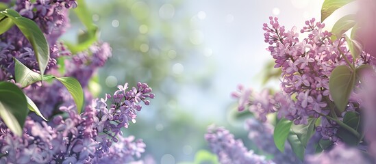 Springtime featuring fresh lilac leaves in a nature setting with a copy space image included.