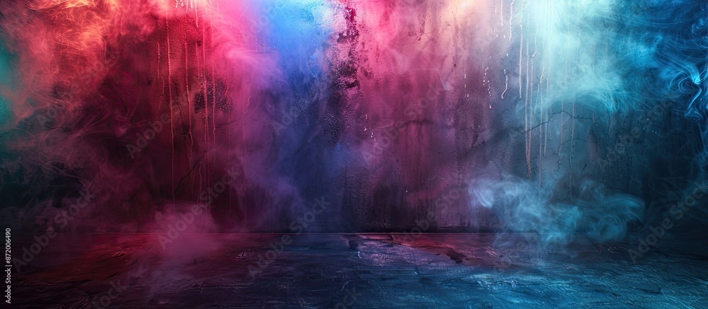 Leinwandbilder Smoke and colored spotlights create an abstract, blurry concrete background with a copy space image.