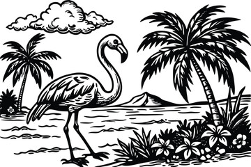 Naklejka premium Funny Flamingo Beach Summer Clipart Pack
