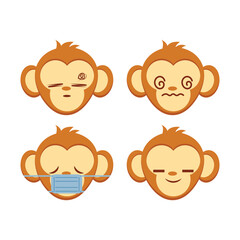 Vector set of monkey emoji stickers Isolated on white background