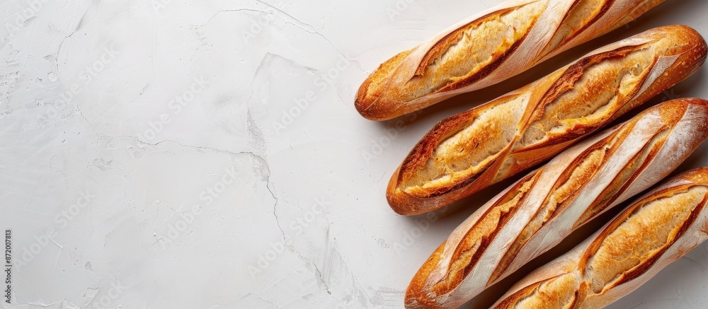 Poster Fresh baguette displayed in a studio setting with a clean white background, suitable for use as a copy space image.