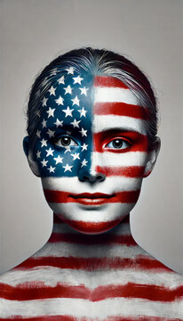 Patriotic Face Art for Independence Day USA &ndash; 4th of July Women Ai Generated