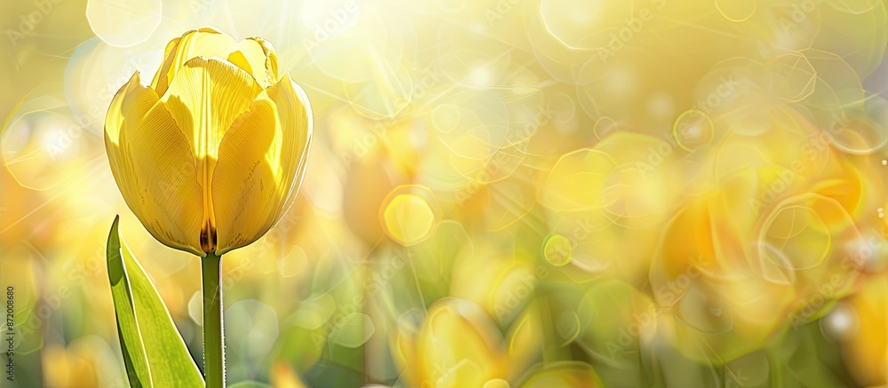 Aufkleber a spring-themed easter background featuring a single close-up yellow tulip with copy space for added