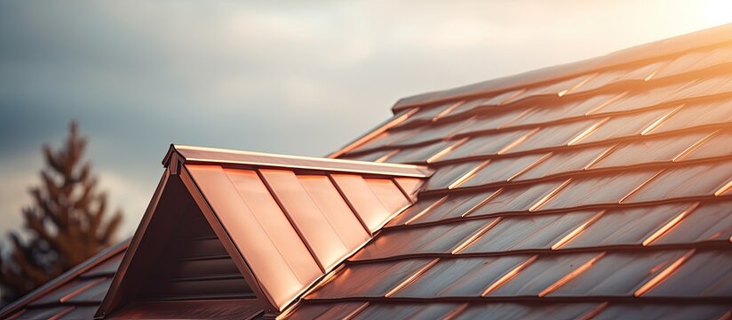 Image featuring a fresh copper roof with ventilation, ideal for adding text or graphics with copy space in the frame.
