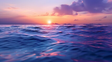 Obraz premium A mystical ocean scene, calm waves, twilight sky, vivid sunset colors