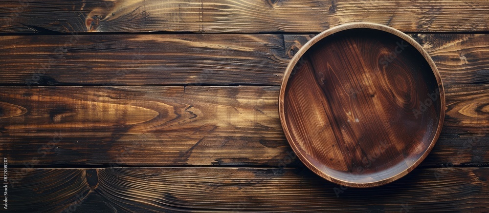 Aufkleber wooden table with an empty plate, showcasing a copy space image.